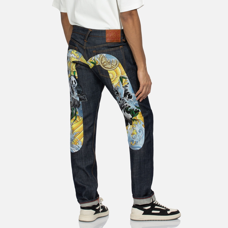 Shop エヴィス 刺繍パンダ＆花柄ウェーブ ビッグM デニムジーンズ メンズ用 2ESHTM4JE702317DP