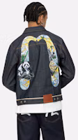 Shop EVISU Embroidered Panda Big M Denim Jacket - Indigo Blue with Wave Pattern. 2ESHTM4DJ7005XXDP