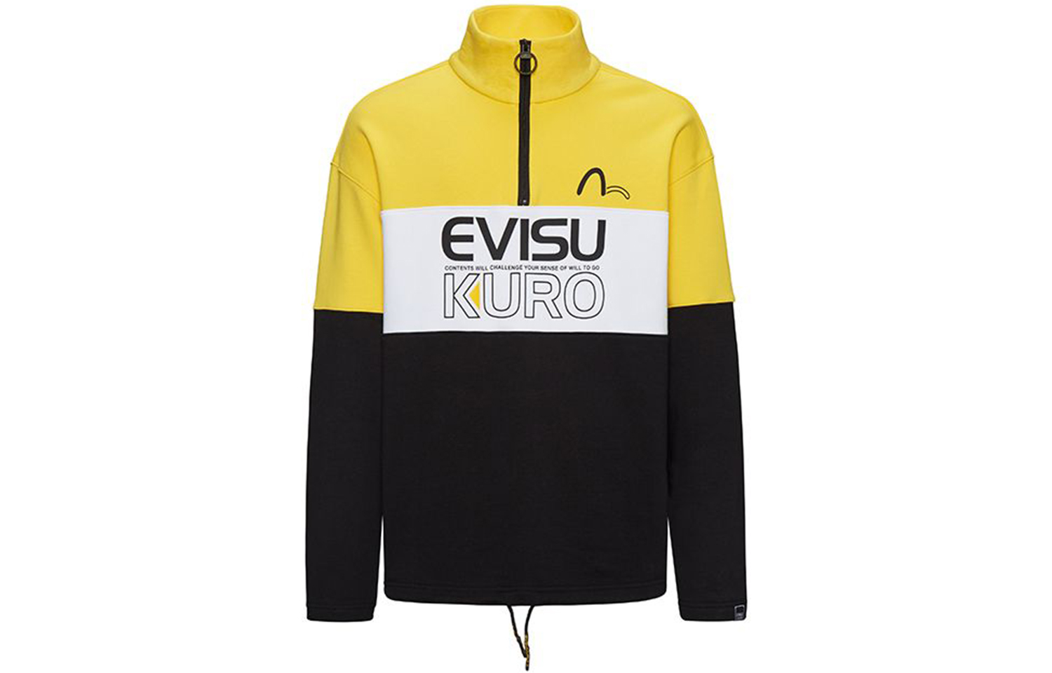 Evisu Evisukuro AW20 Seagull Logo Half Zip Pullover Sweatshirt Yellow/Black . 2EAGNM0SW365FF