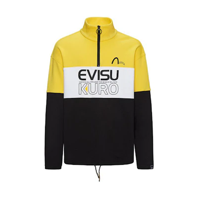 Evisu Evisukuro AW20 Seagull Logo Half Zip Pullover Sweatshirt Yellow/Black . 2EAGNM0SW365FF