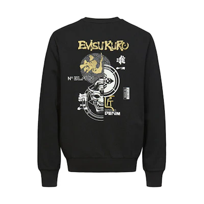 Evisu Fortune Crewneck Sweatshirt Black - Unisex Long Sleeve Pullover 2EAGNM1SW424XXCT