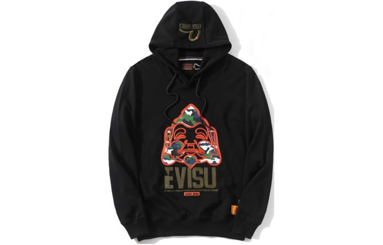 EVISU Fuku Jin Black Pullover Hoodie Unisex 2ESHTM0SW331XX