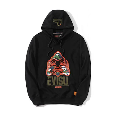 EVISU Fuku Jin Black Pullover Hoodie Unisex 2ESHTM0SW331XX