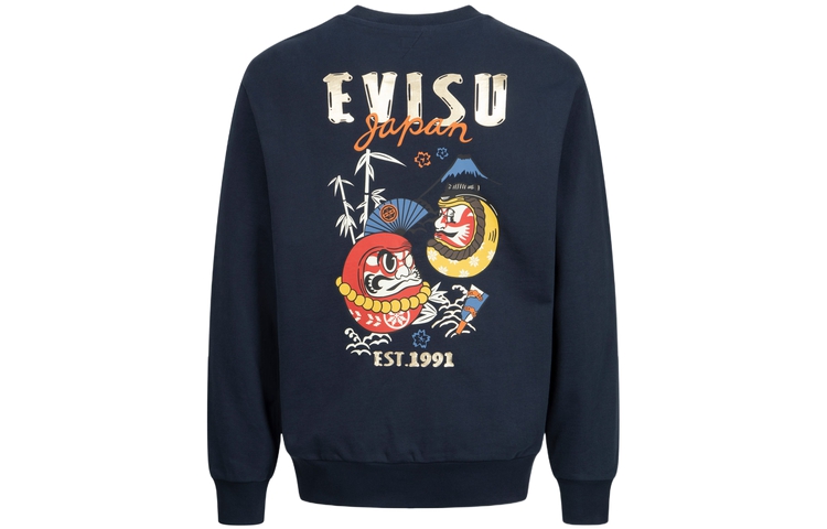 EVISU Fukujin Kabuki Daruma Graphic Oversized Crewneck Sweatshirt Men 2EAHTM3SW1082RXCT