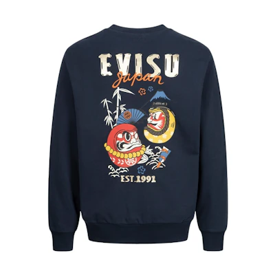 EVISU Fukujin Kabuki Daruma Graphic Oversized Crewneck Sweatshirt Men 2EAHTM3SW1082RXCT