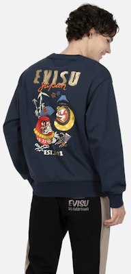 EVISU 福神歌舞伎達磨印花男款寬鬆版圓領長袖上衣 2EAHTM3SW1082RXCT Shop EVISU 福神歌舞伎達磨印花男款寬鬆版圓領長袖上衣 2EAHTM3SW1082RXCT