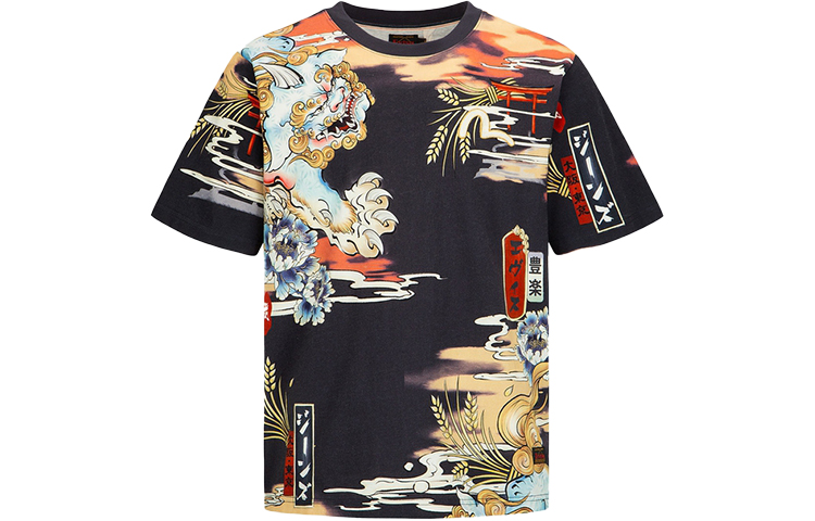 EVISU Fukujin Komainu Retro Print Graphic Tee Colorful T-Shirt 2ESHTM2TS501XXCT