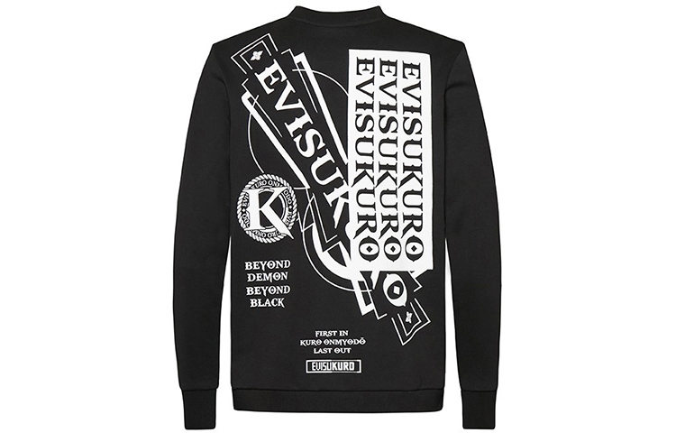 EVISU Fukujin Multi-Slogan Print Black Long Sleeve Sweatshirt Men 1EAGNM9SW371XX