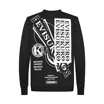 EVISU Fukujin Multi-Slogan Print Black Long Sleeve Sweatshirt Men 1EAGNM9SW371XX