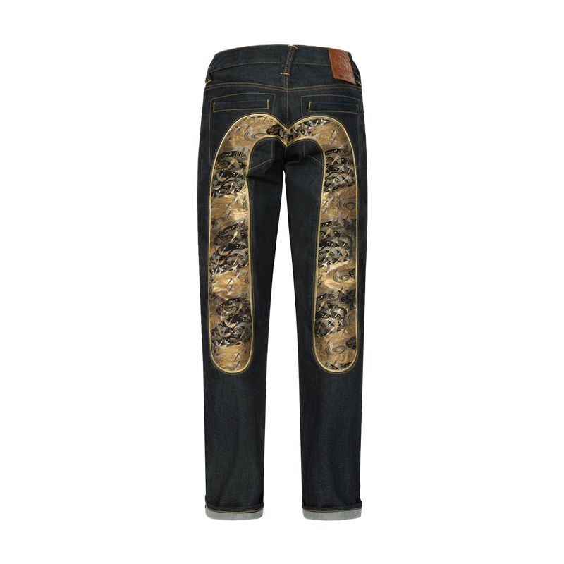 EVISU FW2024 Crane Embroidery Straight Fit  Jeans Denim Blue. 2EAHTM4JE701208DP