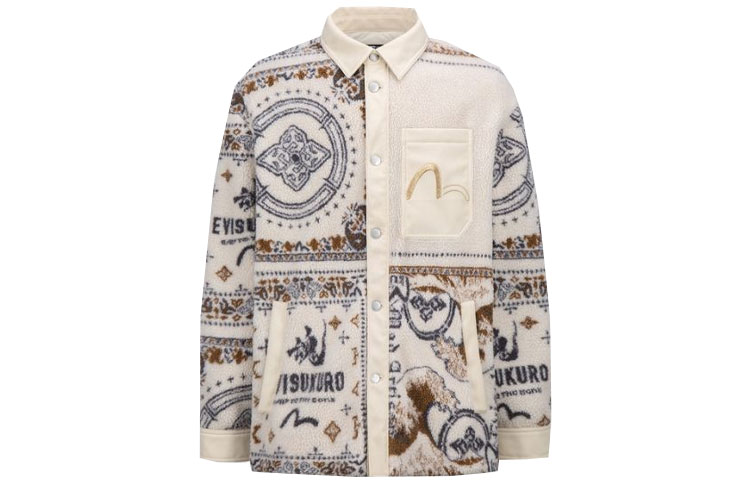 EVISU FW21 Paisley Print Fur Collar Jacket Off-White 2EAGNM1SJ141XXSQ