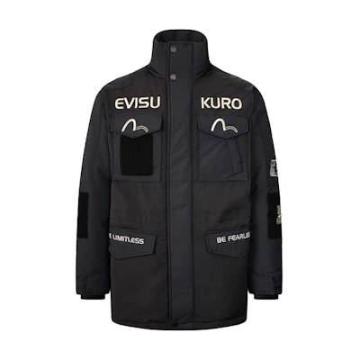 EVISU FW22 Black Down Jacket with Logo Embroidery. 2EAADM2NC789XXPLBLKX