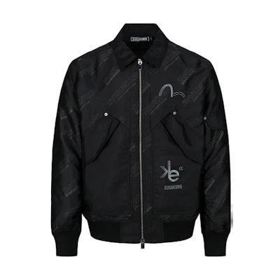 EVISU FW22 Black Full Print Seagull Embroidery Zip-Up Jacket 2ESGNM3JK761OSPL