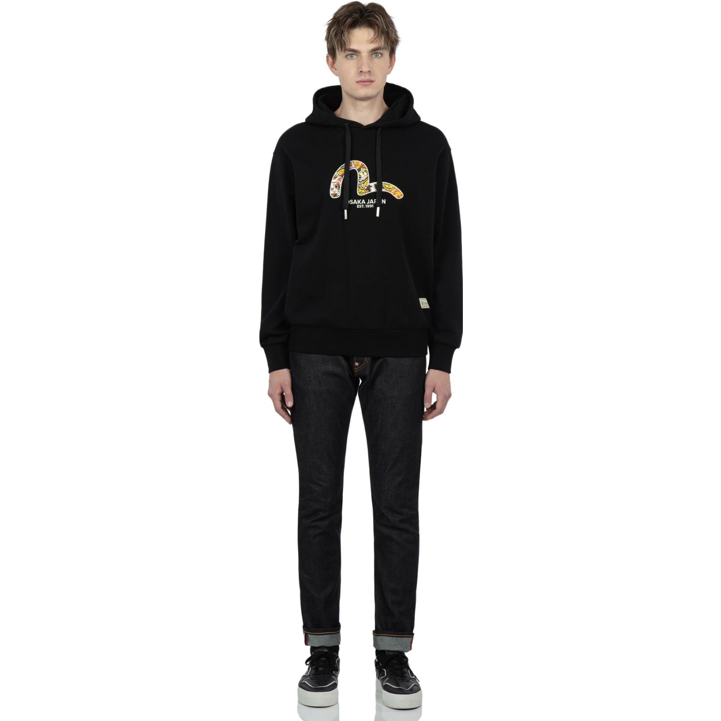 Shop EVISU 2022秋冬 黑色连帽衫小海鸥印花款式。 2EAHTM2SW331RXCT