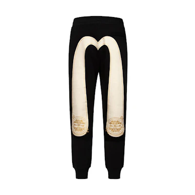 EVISU FW22 Black Jogger Pants with Floral M Print and Mid-Waist Loose Fit. 2EAHTM2SP324XXCT