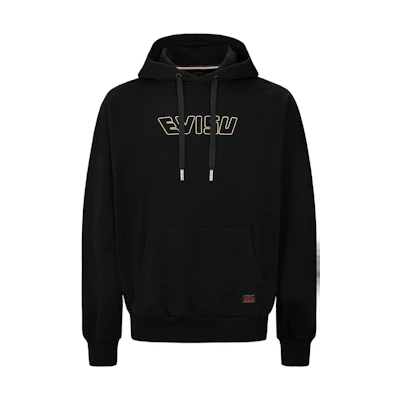 EVISU FW22 Black Long Sleeve Sweatshirt with Fisherman Buddha Logo. 2EAHTM2SW329LFCT
