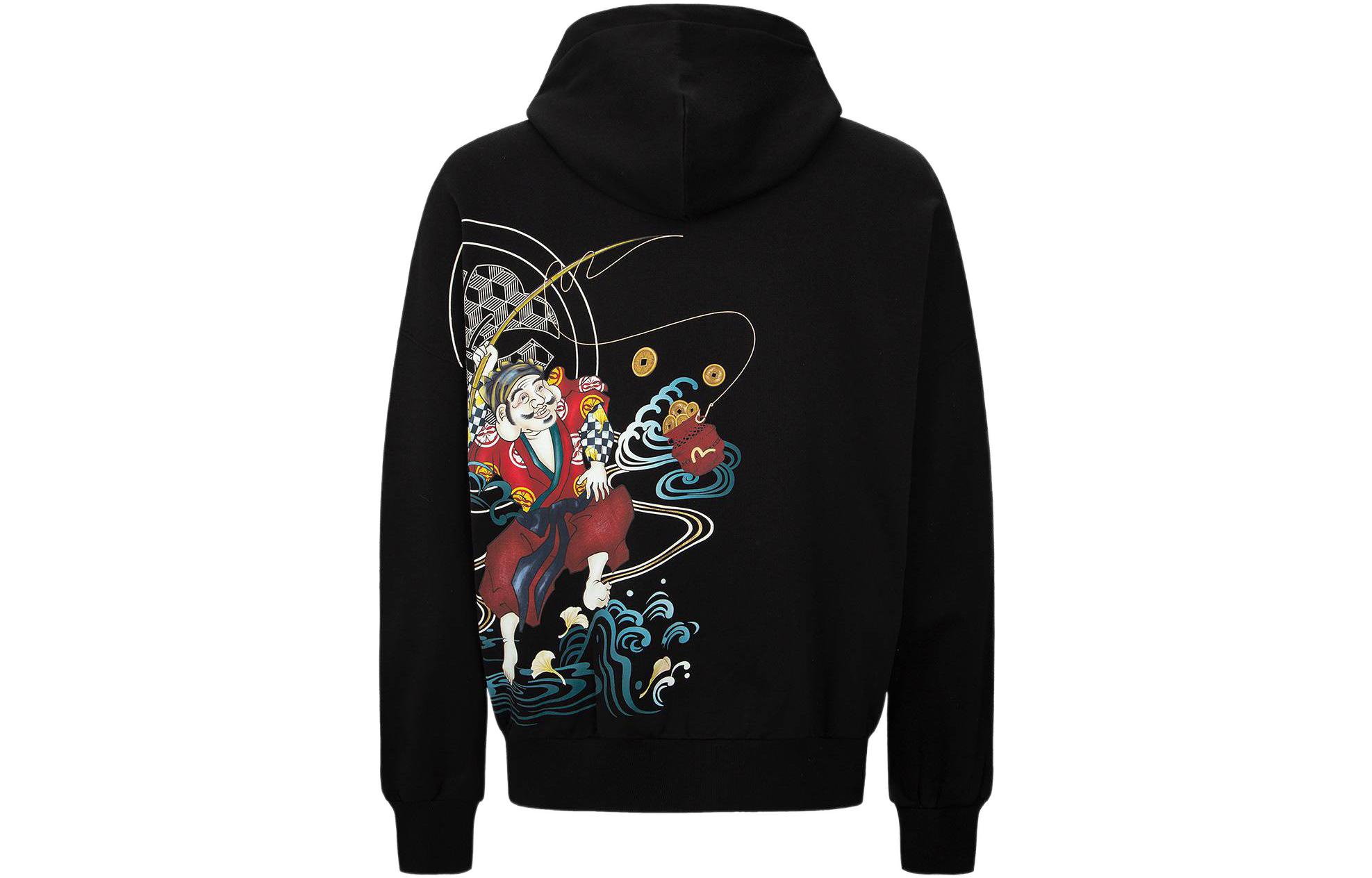 Lookbook EVISU FW22 Sudadera Negra de Manga Larga con Logo Fisherman Buddha. 2EAHTM2SW329LFCT