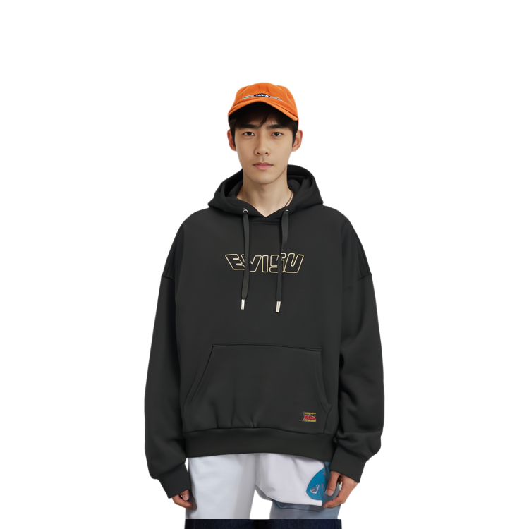 Shop EVISU FW22 Sudadera Negra de Manga Larga con Logo Fisherman Buddha. 2EAHTM2SW329LFCT