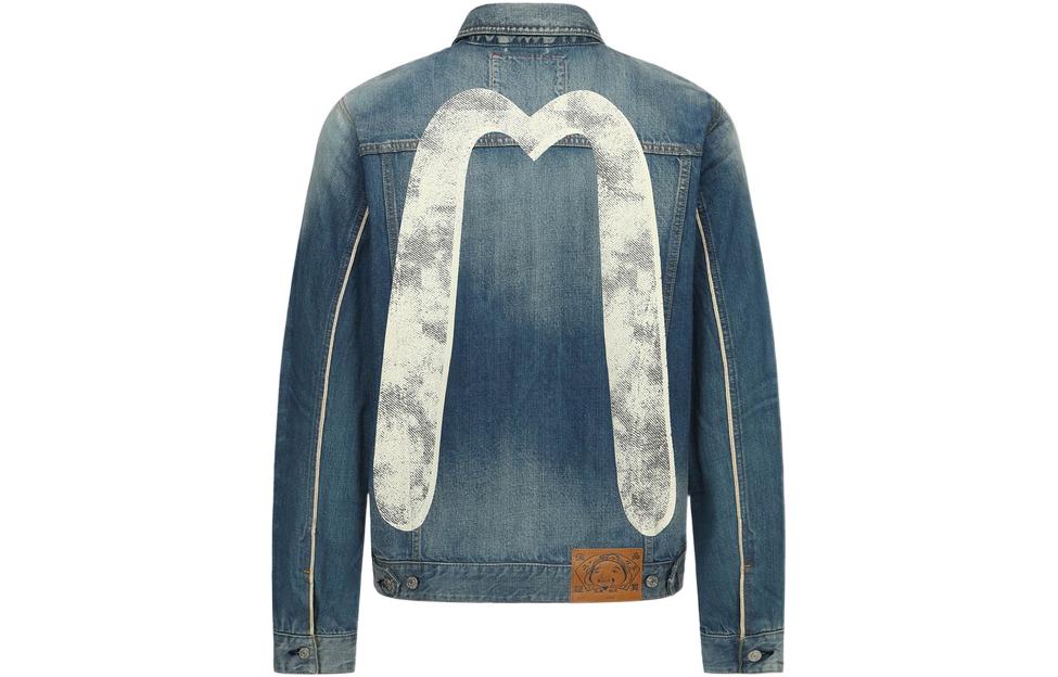 Order EVISU FW22 블루 데님 재킷 로고 프린트와 버튼 디자인. 2EAHTM2DJ716XXCT