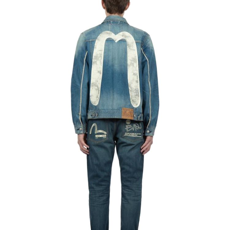Details for EVISU FW22 블루 데님 재킷 로고 프린트와 버튼 디자인. 2EAHTM2DJ716XXCT