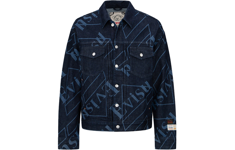 EVISU FW22  Denim Jacket Allover Logo Print in Indigo Blue. 2EAHTM1DJ202LFCTINDW