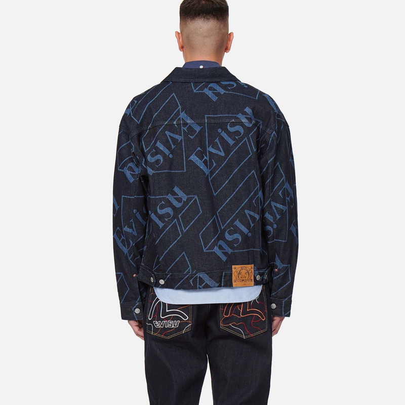 EVISU FW22  Denim Jacket Allover Logo Print in Indigo Blue. 2EAHTM1DJ202LFCTINDW 圖 5