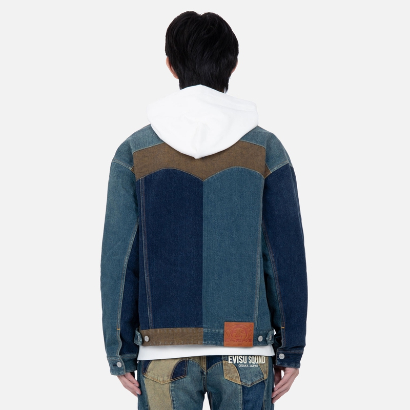 EVISU FW22  Patchwork Deconstructed Denim Jacket in Blue. 2EAHTM2DJ711LFCT 圖 5