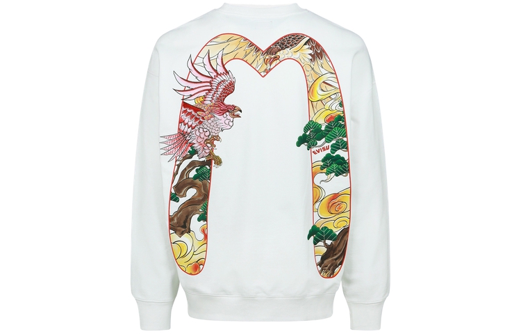 EVISU FW22  White Crewneck Long Sleeve Sweatshirt with Eagle Graphic. 2ESHTM3SW502LFCT