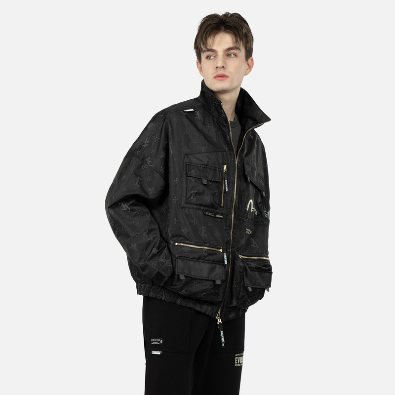 Shop Chaqueta Bomber EVISU FW22 Jacquard con Logotipo Integrado Negra. 2ESGNM3JK751FFPN