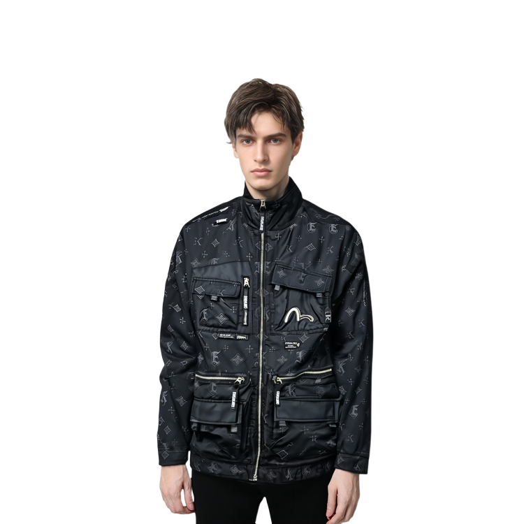 Details for Chaqueta Bomber EVISU FW22 Jacquard con Logotipo Integrado Negra. 2ESGNM3JK751FFPN