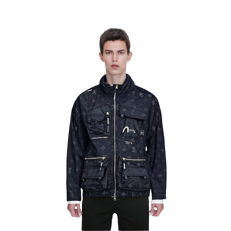 Sizing Chaqueta Bomber EVISU FW22 Jacquard con Logotipo Integrado Negra. 2ESGNM3JK751FFPN