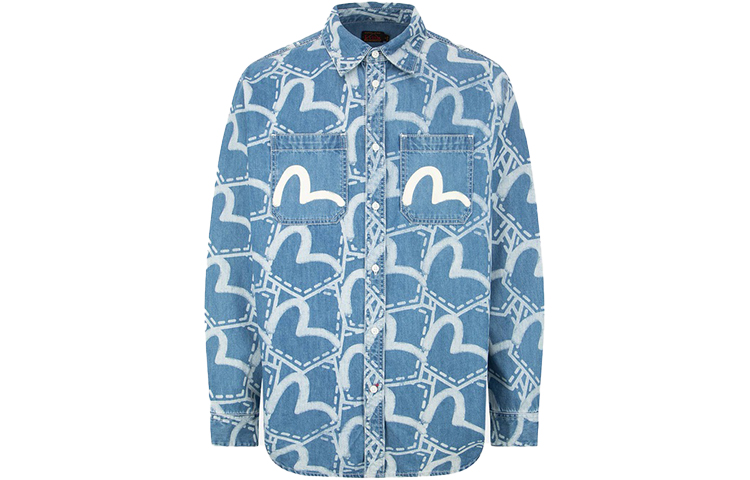 EVISU FW22 All-Over Pocket Print Long Sleeve Denim Shirt -  Blue 2EAHTM2SL177RXDN