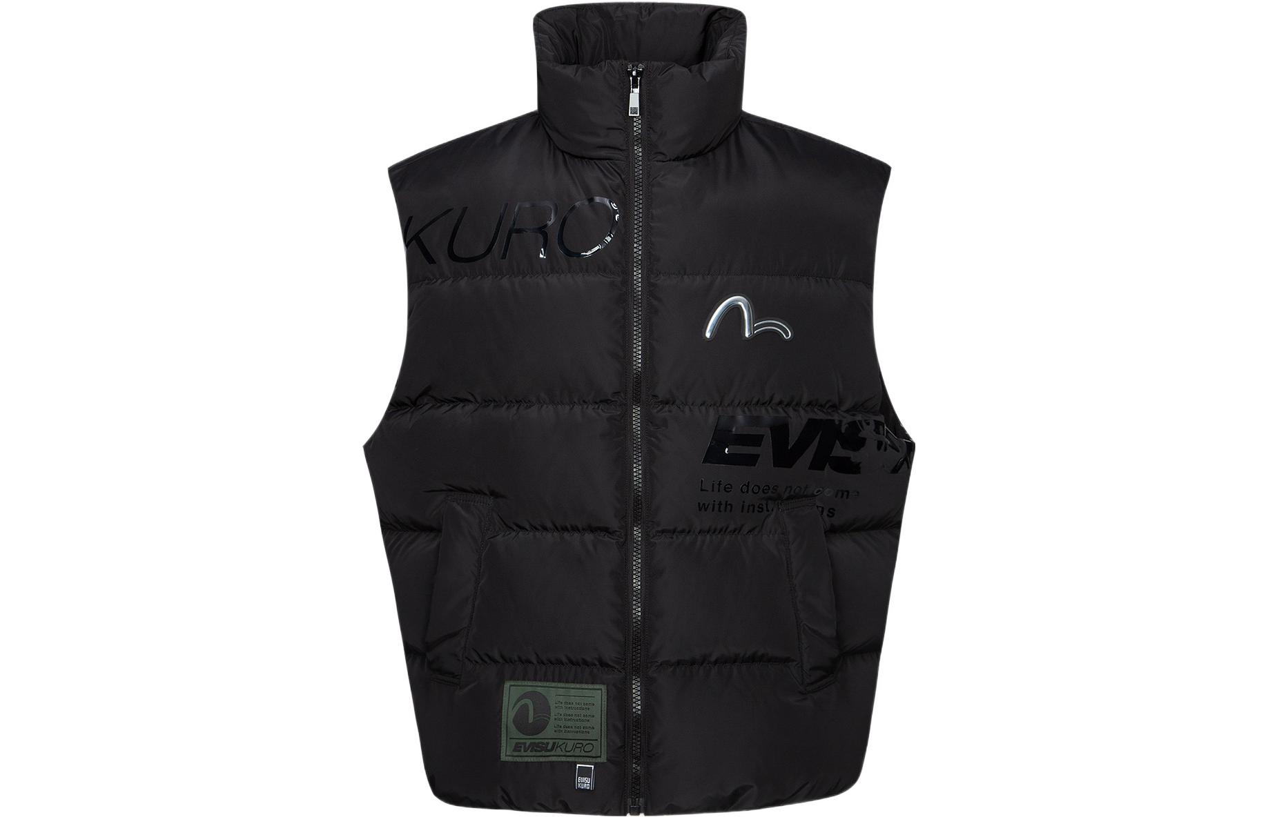 EVISU FW22 Black Logo Print High Neck Zip Vest for Men. 2EAGNM2NV779XXPL
