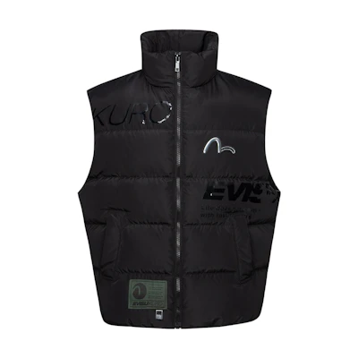 EVISU FW22 Black Logo Print High Neck Zip Vest for Men. 2EAGNM2NV779XXPL
