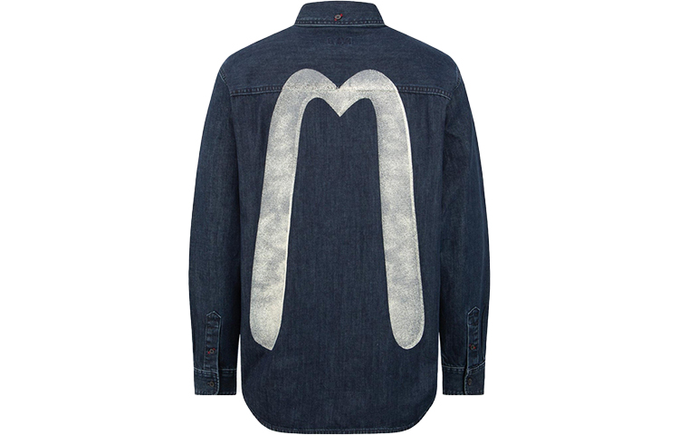 EVISU FW22 Classic Big M Logo Denim Blue Long-Sleeve Shirt 2EAHTM2SL159RXDN