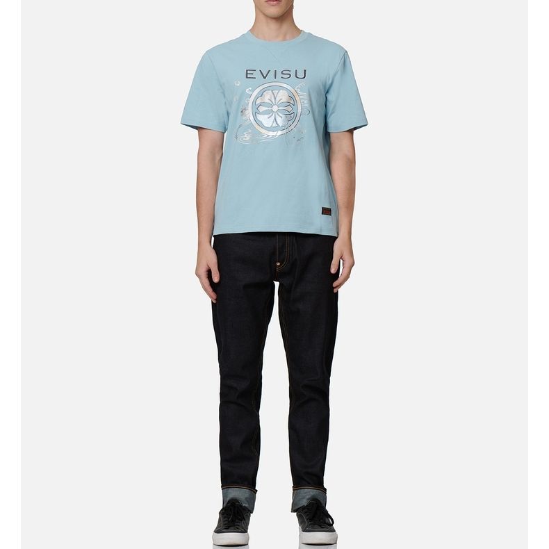 EVISU FW22 Colorblock Abstract Embroidery Relaxed Fit Jeans  Denim Blue 2EAHTM2JE90617CT 圖 5