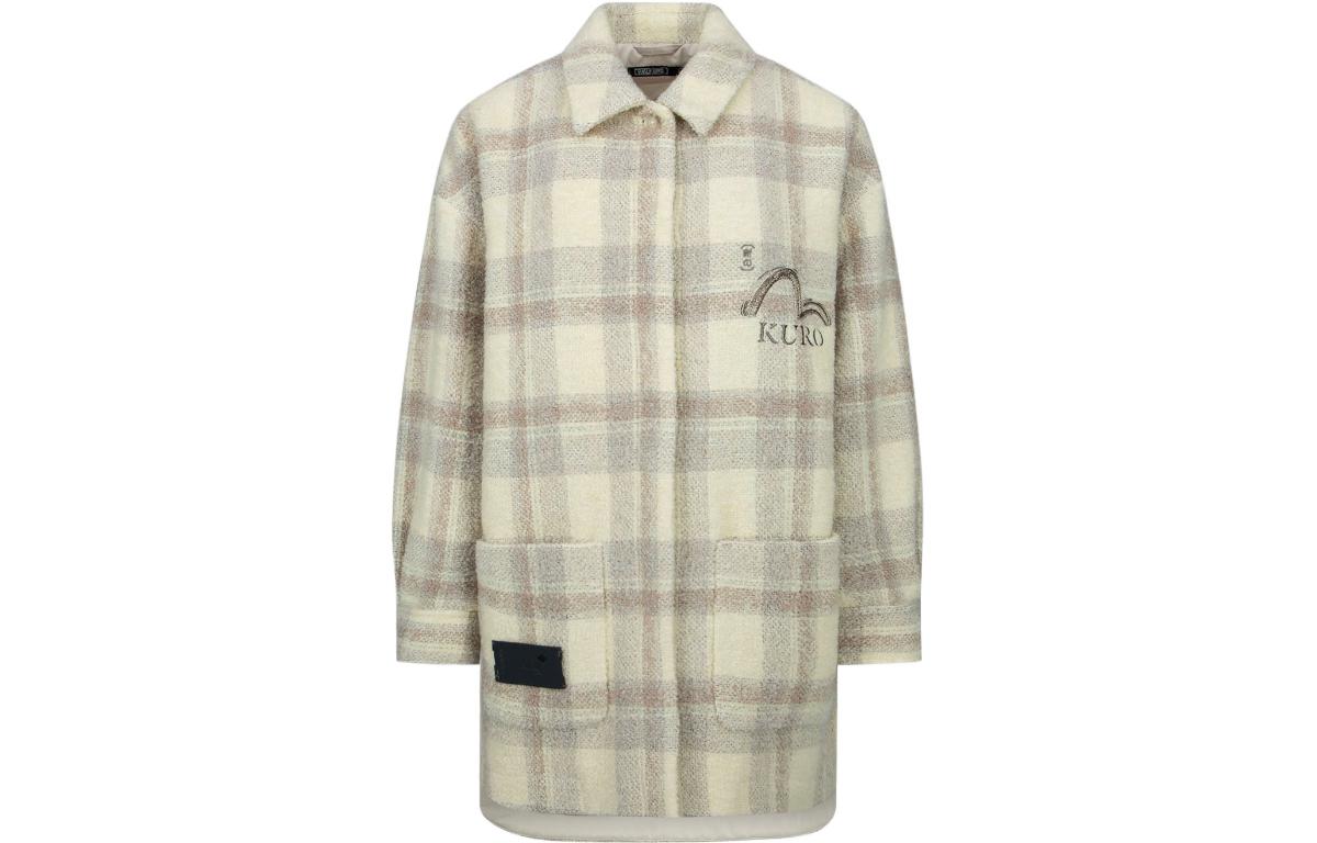 EVISU FW22 Logo Embroidered Plaid Loose Fit Long Sleeve Jacket Beige 2EAGNW2SJ746OSWX