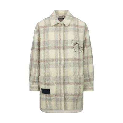 EVISU FW22 Logo Embroidered Plaid Loose Fit Long Sleeve Jacket Beige 2EAGNW2SJ746OSWX