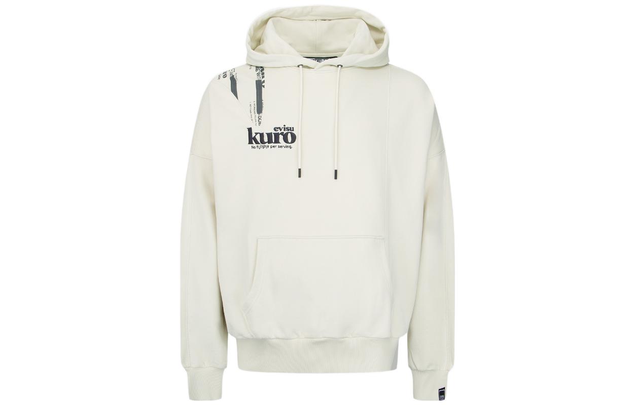 EVISU FW22 Logo Print Patchwork Hoodie Beige Long Sleeve 2EAGNM2SW427LFCT