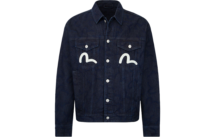 EVISU FW22 Men’s Denim Blue Long-Sleeve Jacket with Seagull Print 2EAHTM2DJ700LFCT