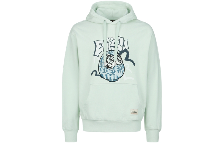 EVISU FW22 Mint Green Daruma Print Patchwork Hoodie 2ESHTM3SW310RXCT