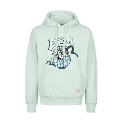EVISU FW22 Mint Green Daruma Print Patchwork Hoodie 2ESHTM3SW310RXCT