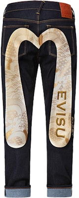 EVISU FW22 Narrow Fit Jeans with Big M Print Pattern Denim Blue Jeans 2EAHTM2JE90917CS Buy EVISU FW22 Narrow Fit Jeans with Big M Print Pattern Denim Blue Jeans 2EAHTM2JE90917CS