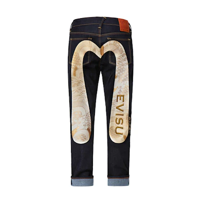 EVISU FW22 Narrow Fit Jeans with Big M Print Pattern Denim Blue Jeans 2EAHTM2JE90917CS