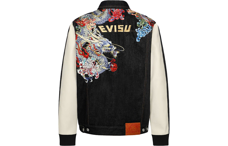 EVISU FW22 Over-shoulder Dragon & Poseidon Embroidery Denim Jacket Men 2EAADM2DJ716XXDQ
