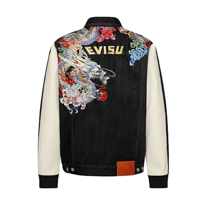 EVISU FW22 Over-shoulder Dragon & Poseidon Embroidery Denim Jacket Men 2EAADM2DJ716XXDQ