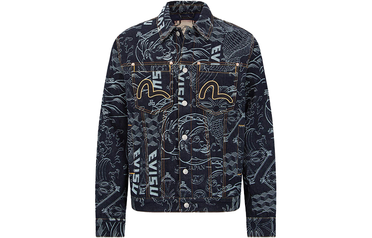 EVISU FW22 Printed Jacquard Long-Sleeve Denim Jacket  Denim Blue 2EAHTM2DJ702XXCT 圖 2