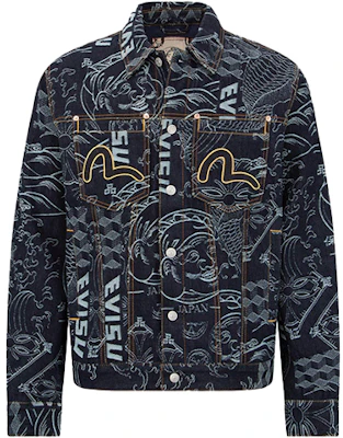 EVISU FW22 Printed Jacquard Long-Sleeve Denim Jacket Denim Blue 2EAHTM2DJ702XXCT Order EVISU FW22 Printed Jacquard Long-Sleeve Denim Jacket Denim Blue 2EAHTM2DJ702XXCT