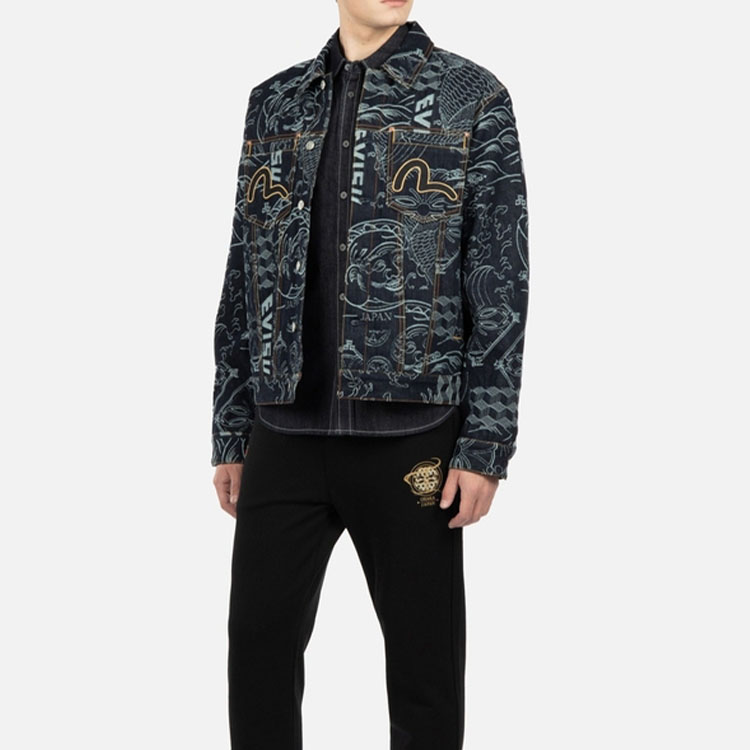 EVISU FW22 Printed Jacquard Long-Sleeve Denim Jacket  Denim Blue 2EAHTM2DJ702XXCT 圖 4