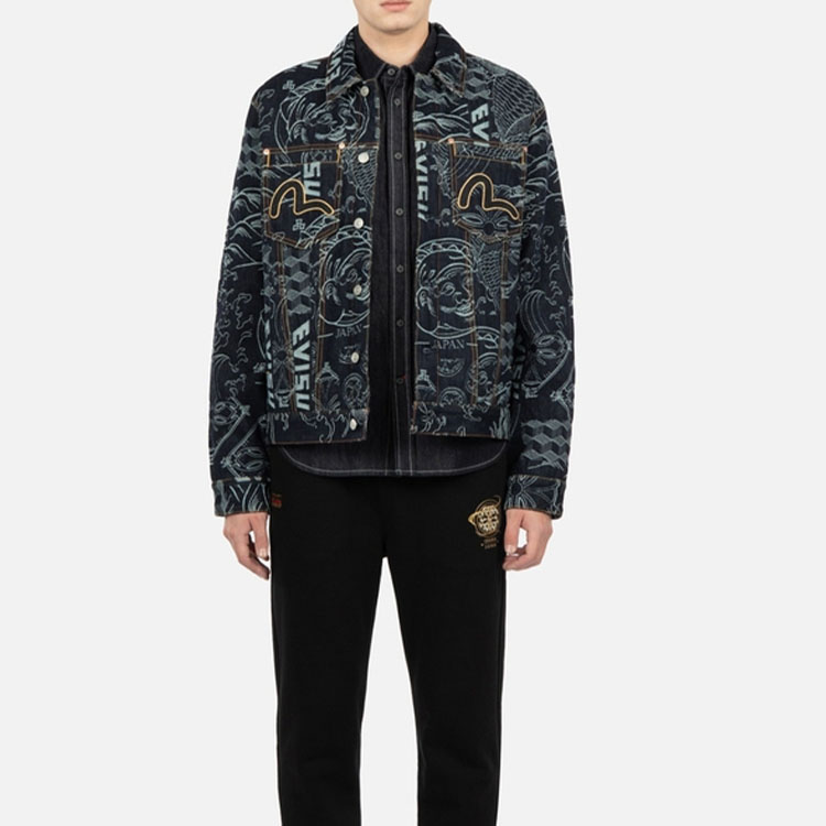 EVISU FW22 Printed Jacquard Long-Sleeve Denim Jacket  Denim Blue 2EAHTM2DJ702XXCT 圖 6